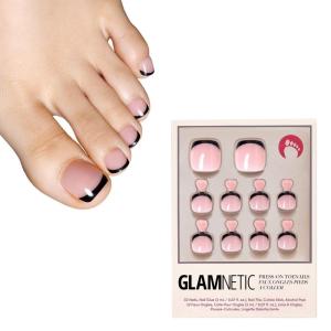 Glamnetic Press On Toenails – Caviar | Classic Black French Tip Fake Toe Nails with a Glossy Finish | 16 Sizes – 32 Toe Nail Kit with Glue(6 – Caviar)