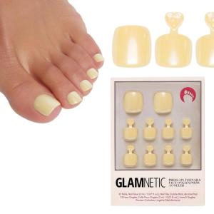 Glamnetic Press On Toenails – Caviar | Classic Black French Tip Fake Toe Nails with a Glossy Finish | 16 Sizes – 32 Toe Nail Kit with Glue(Yellow Pop)