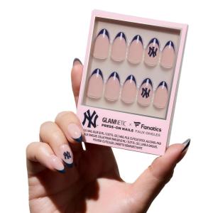 Glamnetic x Fanatics Press On Nails – Los Angeles Dodgers | Short Almond Fake Nails, MLB Dodgers Blue French Tips, Baseball Nails, Salon-Quality | 15 Sizes – 30 Nail Kit with Glue(New York Yankees)