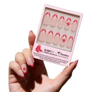 Glamnetic x Fanatics Press On Nails – Los Angeles Dodgers | Short Almond Fake Nails, MLB Dodgers Blue French Tips, Baseball Nails, Salon-Quality | 15 Sizes – 30 Nail Kit with Glue(Boston Red Sox)