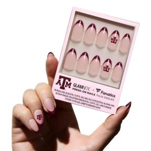 Glamnetic x Fanatics Press On Nails – Michigan Wolverines | Short Almond Fake Nails, Collegiate Wolverines Blue French Tips, College Nails, Salon-Quality | 15 Sizes – 30 Nail Kit with Glue(Texas A&M Aggies)