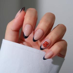 Glamnetic x Fanatics Press On Nails – Michigan Wolverines | Short Almond Fake Nails, Collegiate Wolverines Blue French Tips, College Nails, Salon-Quality | 15 Sizes – 30 Nail Kit with Glue(Syracuse Orange)