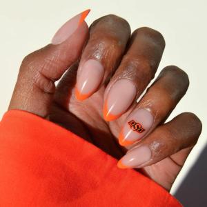 Glamnetic x Fanatics Press On Nails – Michigan Wolverines | Short Almond Fake Nails, Collegiate Wolverines Blue French Tips, College Nails, Salon-Quality | 15 Sizes – 30 Nail Kit with Glue(Oklahoma State Cowboys)