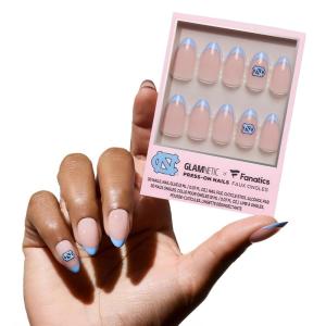 Glamnetic x Fanatics Press On Nails – Michigan Wolverines | Short Almond Fake Nails, Collegiate Wolverines Blue French Tips, College Nails, Salon-Quality | 15 Sizes – 30 Nail Kit with Glue(North Carolina Tar Heels)
