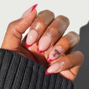 Glamnetic x Fanatics Press On Nails – Michigan Wolverines | Short Almond Fake Nails, Collegiate Wolverines Blue French Tips, College Nails, Salon-Quality | 15 Sizes – 30 Nail Kit with Glue(Texas Tech Red Raiders)