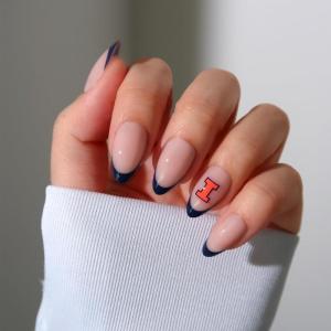 Glamnetic x Fanatics Press On Nails – Michigan Wolverines | Short Almond Fake Nails, Collegiate Wolverines Blue French Tips, College Nails, Salon-Quality | 15 Sizes – 30 Nail Kit with Glue(Illinois Fighting Illini)