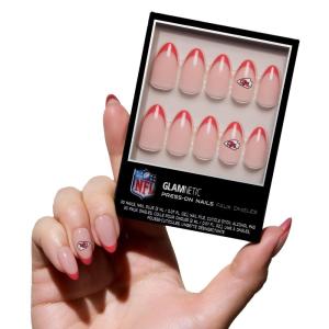 Glamnetic x Fanatics Press On Nails – Philadelphia Eagles | Short Almond Fake Nails, NFL Eagles Green French Tips, Football Nails, Salon-Quality | 15 Sizes – 30 Nail Kit with Glue(Kansas City Chiefs)