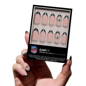 Glamnetic x Fanatics Press On Nails – Philadelphia Eagles | Short Almond Fake Nails, NFL Eagles Green French Tips, Football Nails, Salon-Quality | 15 Sizes – 30 Nail Kit with Glue(Green Bay Packers)