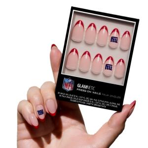 Glamnetic x Fanatics Press On Nails – Philadelphia Eagles | Short Almond Fake Nails, NFL Eagles Green French Tips, Football Nails, Salon-Quality | 15 Sizes – 30 Nail Kit with Glue(New York Giants)