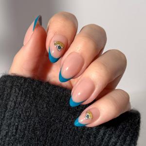 Glamnetic x Fanatics Press On Nails – Philadelphia Eagles | Short Almond Fake Nails, NFL Eagles Green French Tips, Football Nails, Salon-Quality | 15 Sizes – 30 Nail Kit with Glue(Jacksonville Jaguars)