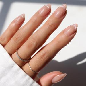 Glamnetic x GLAMZILLA Press On Nails – GIVE ‘EM GRACE | Short Almond Fake French Tip Nails with Gold Glaze, Salon Quality, Everyday| 15 Sizes – 30 Nail Kit with Glue(NOT YOUR CINDER-ELLA)