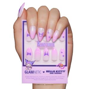 Glamnetic x Hello Kitty® and Friends Press On Nails – My Melody™ | Short Almond Gold Foil 3D Graphic Fake Nails in a Glossy Finish | 15 Sizes – 30 Nail Kit with Glue(Kuromi 2024)