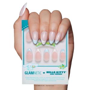 Glamnetic x Hello Kitty® and Friends Press On Nails – My Melody™ | Short Almond Gold Foil 3D Graphic Fake Nails in a Glossy Finish | 15 Sizes – 30 Nail Kit with Glue(Cinnamoroll French Tip)
