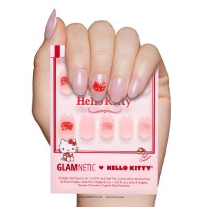Glamnetic x Hello Kitty® and Friends Press On Nails – My Melody™ | Short Almond Gold Foil 3D Graphic Fake Nails in a Glossy Finish | 15 Sizes – 30 Nail Kit with Glue(Hello Kitty Red 2024)