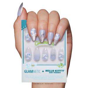 Glamnetic x Hello Kitty® and Friends Press On Nails – My Melody™ | Short Almond Gold Foil 3D Graphic Fake Nails in a Glossy Finish | 15 Sizes – 30 Nail Kit with Glue(Cinnamoroll Cloud)