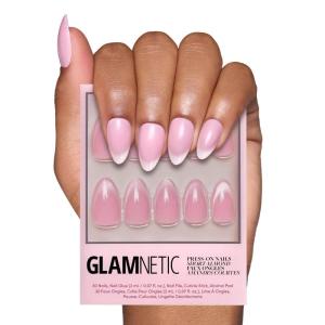 Valentines Day Glamnetic Press On Nails – Pink Macaron | Semi-Transparent Light Pink Pastel French Tip Short Almond Fake Nails in a Glossy Finish, Salon Quality | 15 Sizes – 30 Nail Kit(Lovers Blush)