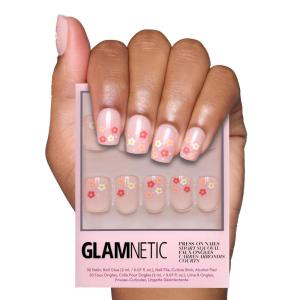 Valentines Day Glamnetic Press On Nails – Pink Macaron | Semi-Transparent Light Pink Pastel French Tip Short Almond Fake Nails in a Glossy Finish, Salon Quality | 15 Sizes – 30 Nail Kit(Pretty Bloom)