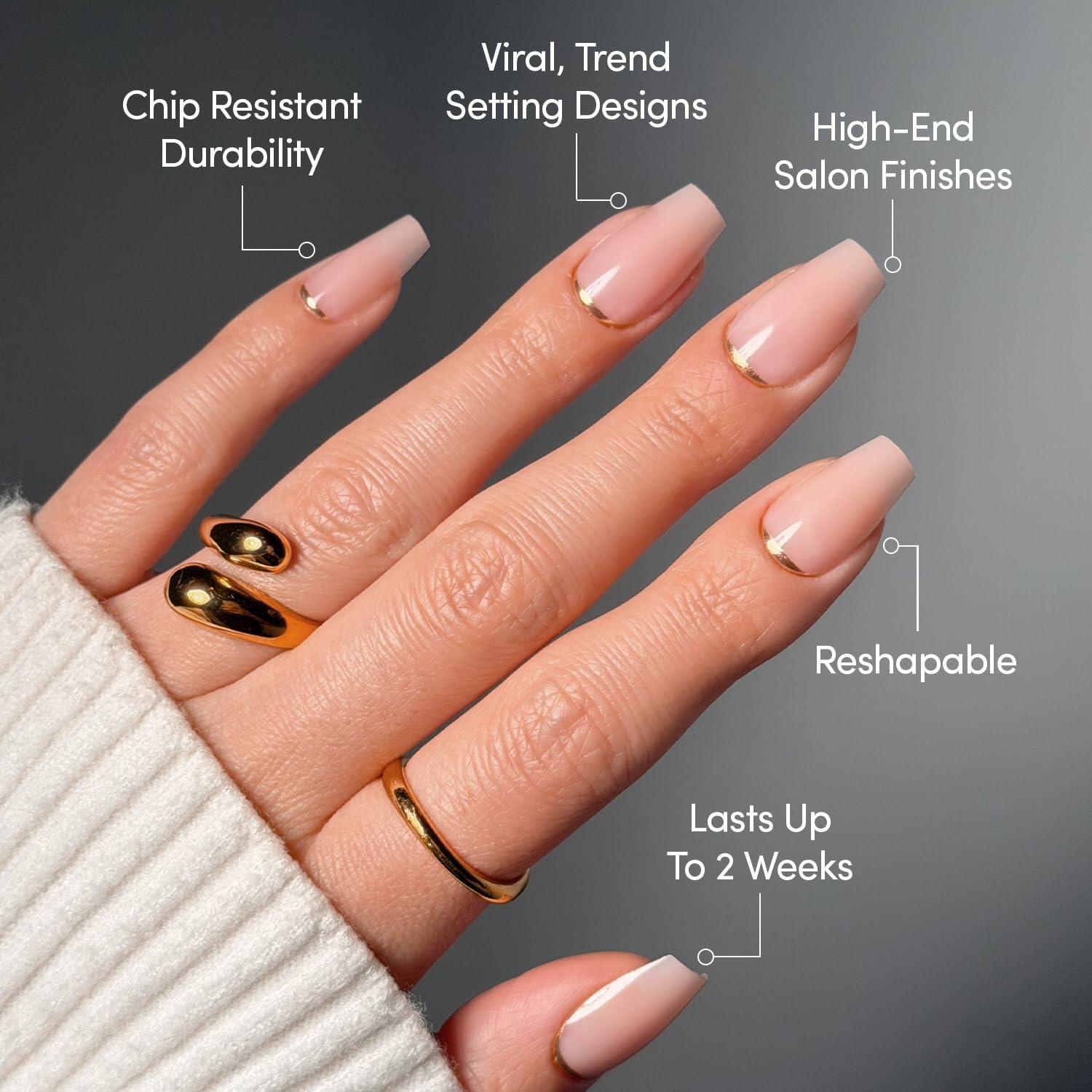 imageGlamnetic Press On Nails  Clouded  Medium Almond White Fake Nails Salon Quality Milky Nails  15 Sizes  30 Nail Kit with Glue1E  Gold Goals