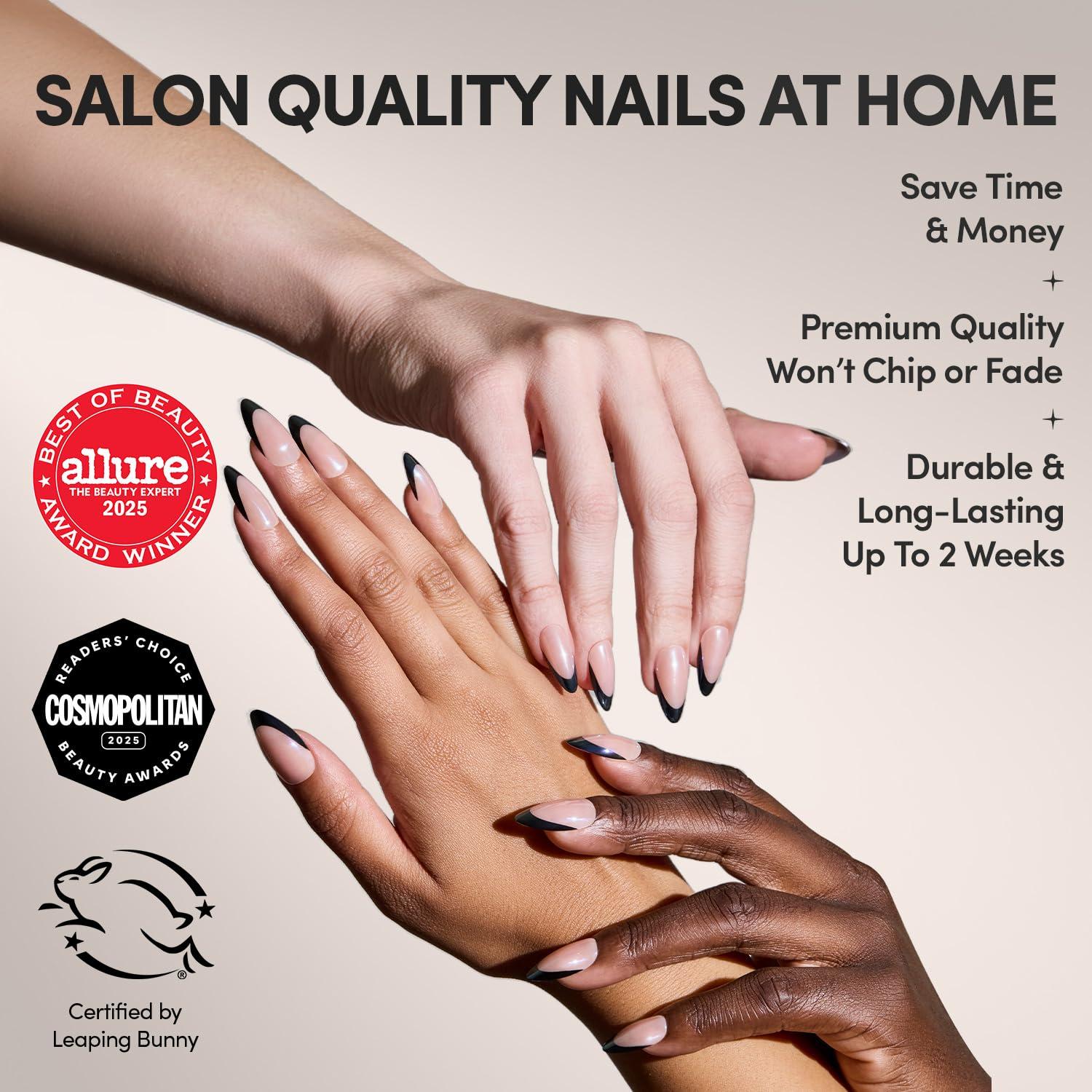 imageGlamnetic Press On Nails  Clouded  Medium Almond White Fake Nails Salon Quality Milky Nails  15 Sizes  30 Nail Kit with Glue3F  Black Truffle