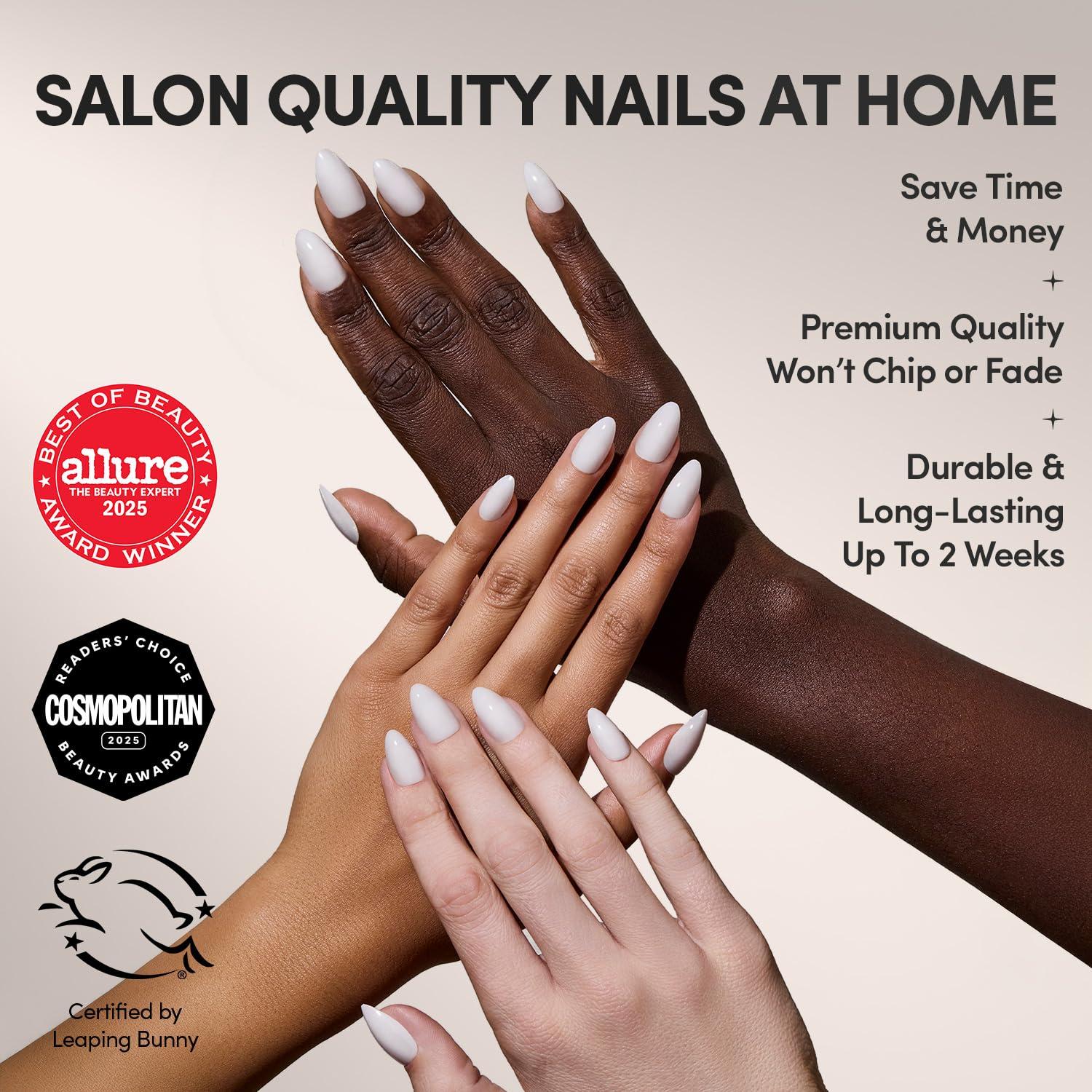 imageGlamnetic Press On Nails  Clouded  Medium Almond White Fake Nails Salon Quality Milky Nails  15 Sizes  30 Nail Kit with Glue6E  Milky White