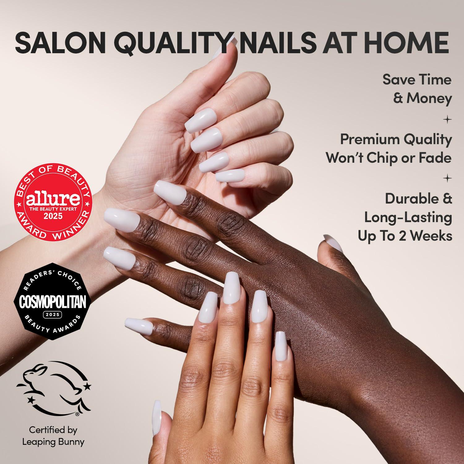imageGlamnetic Press On Nails  Clouded  Medium Almond White Fake Nails Salon Quality Milky Nails  15 Sizes  30 Nail Kit with Glue6F  Oat Milk