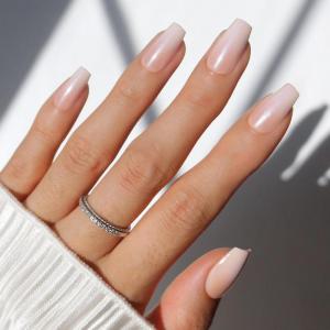 Glamnetic Press On Nails – Clouded | Medium Almond White Fake Nails, Salon Quality Milky Nails | 15 Sizes – 30 Nail Kit with Glue(7D – Delicate Touch)