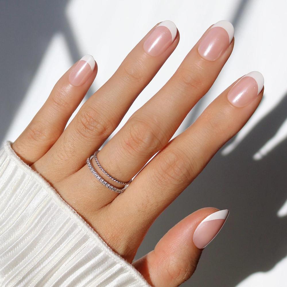 imageGlamnetic Press On Nails  Pearlfect  Short Oval White French Tip Fake Nails Salon Quality French Manicure  15 Sizes  30 Nail Kit with Glue2C  SheS A Pearl