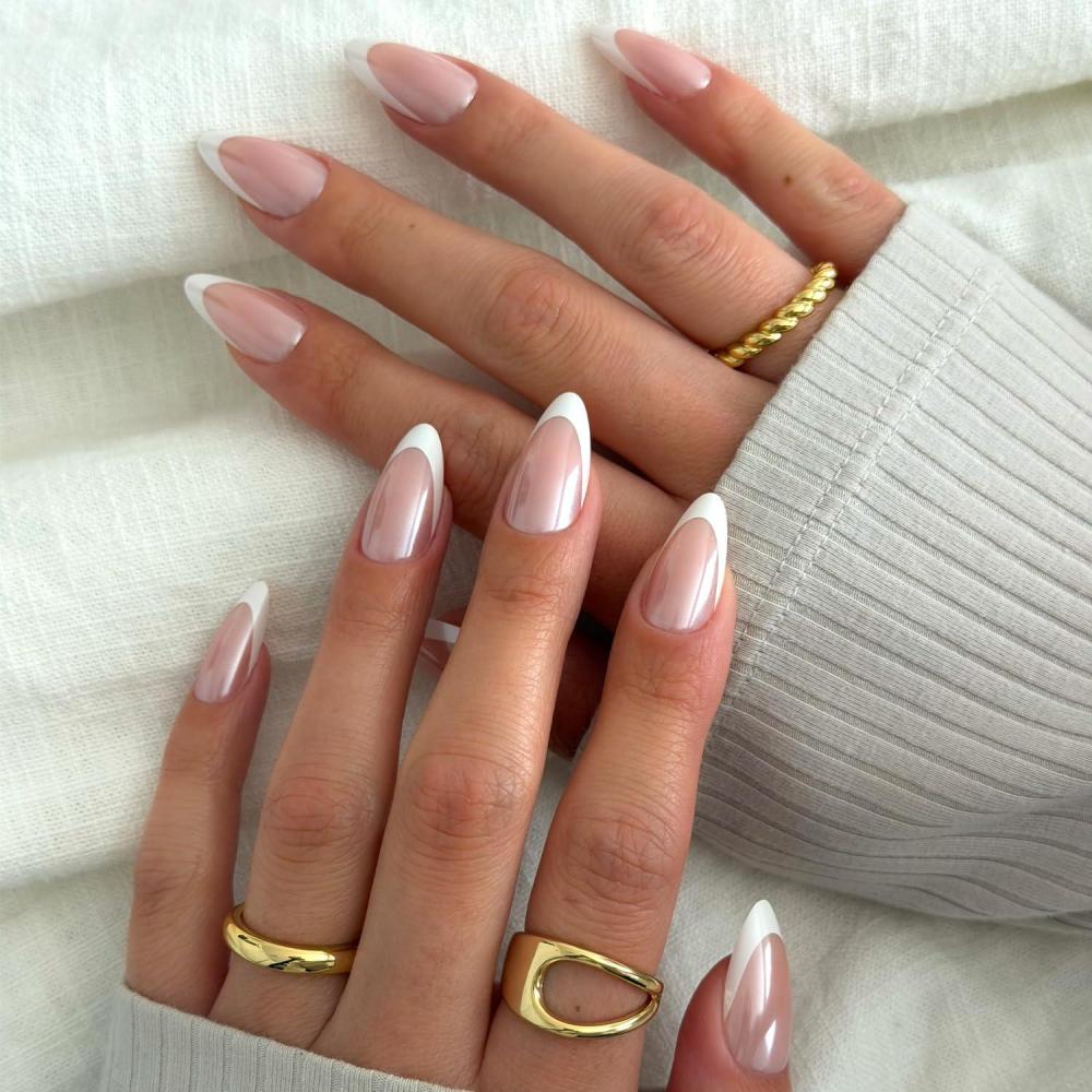 imageGlamnetic Press On Nails Pearlfect Short Oval White French Tip Fake Nails Salon Quality French Manicure 15 Sizes 30 Nail Kit with Glue2E Mother Pearl