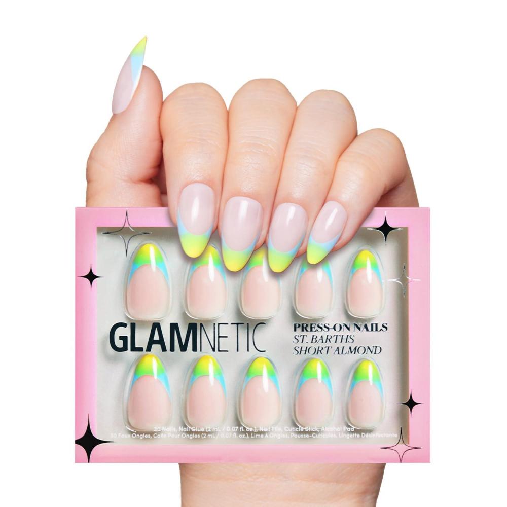 imageGlamnetic Press On Nails St Barths SemiTransparent Ombre French Tip Short Almond Nails Salon Quality 15 Sizes 30 Nail Kit
