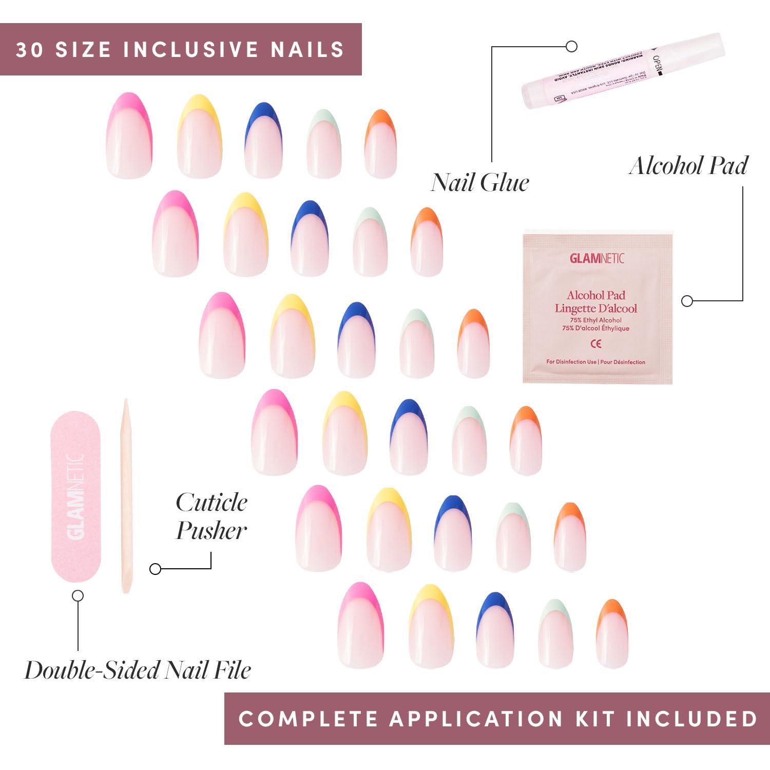 imageGlamnetic Press On Nails amp Brush On Nail Glue Bundle Sprinkles Glossy Short Almond Rainbow French Tip Nails 12 Sizes 24 Nail Kit with Glue Reusable SalonQuality Fake Nails
