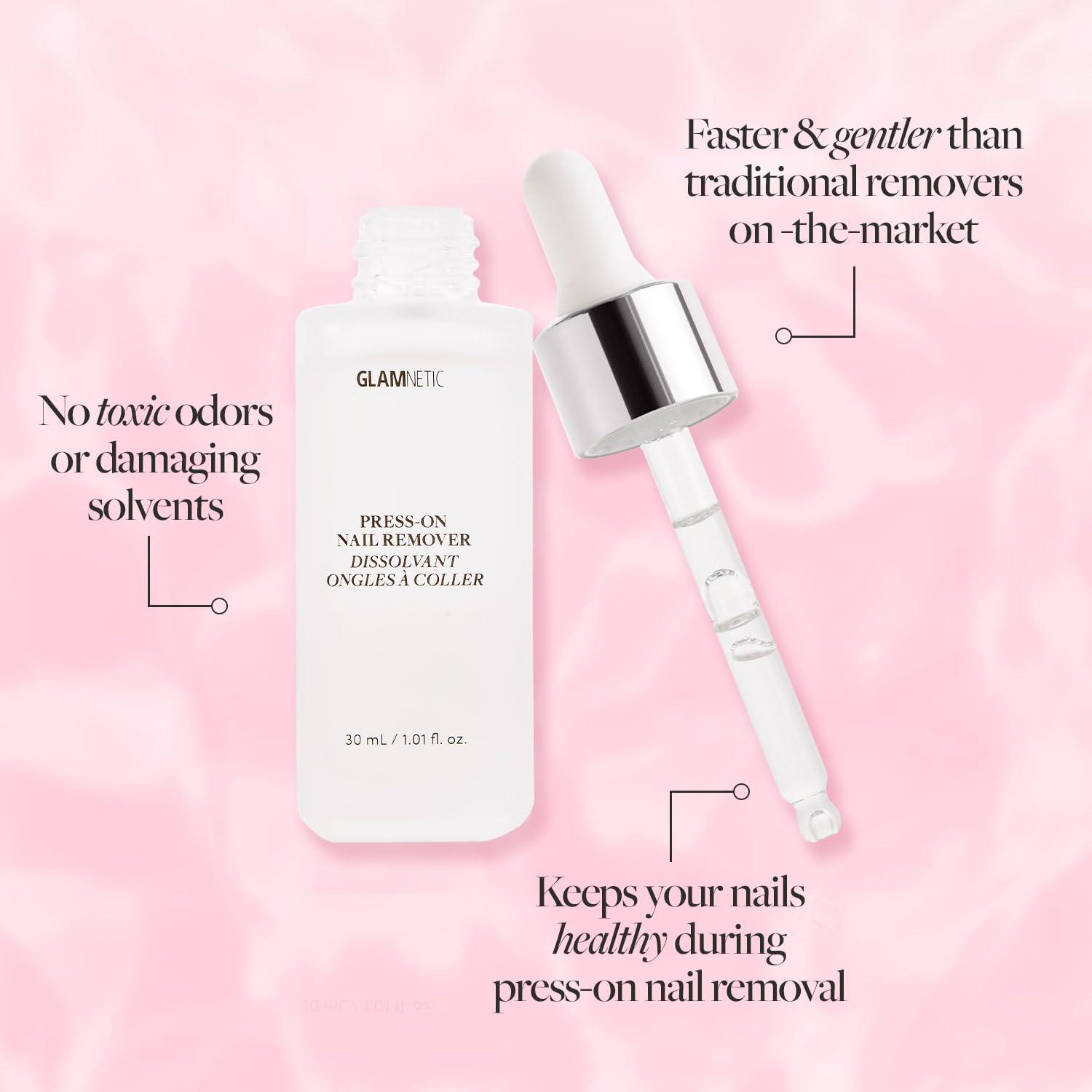imageGlamnetic PressOn Nails Ros Super Strong Brush On Nail Glue amp PressOn Nail Remover Short Almond RosyPink Nails with a Mesmerizing Metallic Finish 15 Sizes 30 Nail Kit with Glue and Remov