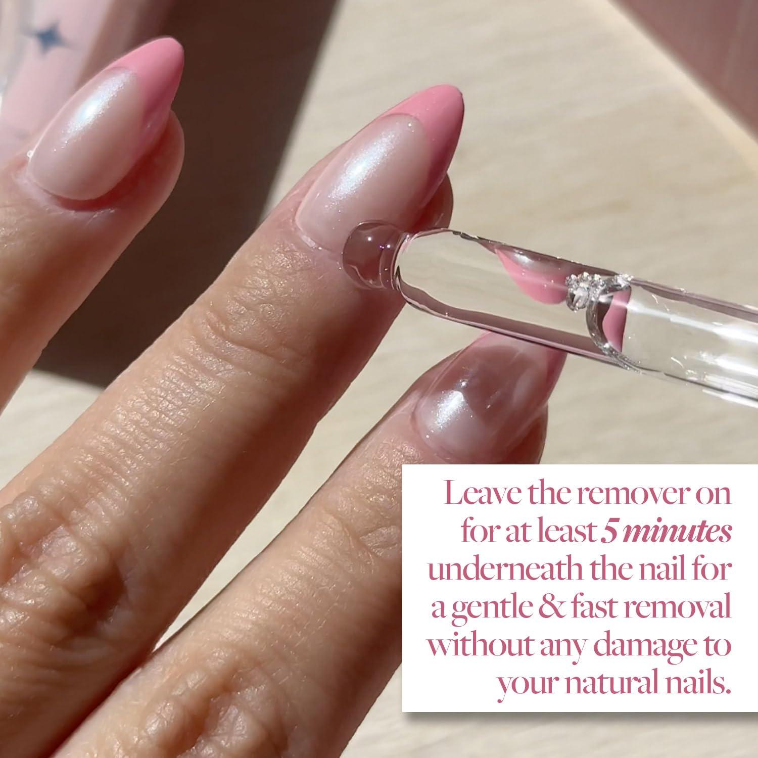 imageGlamnetic PressOn Nails Ros Super Strong Brush On Nail Glue amp PressOn Nail Remover Short Almond RosyPink Nails with a Mesmerizing Metallic Finish 15 Sizes 30 Nail Kit with Glue and Remov
