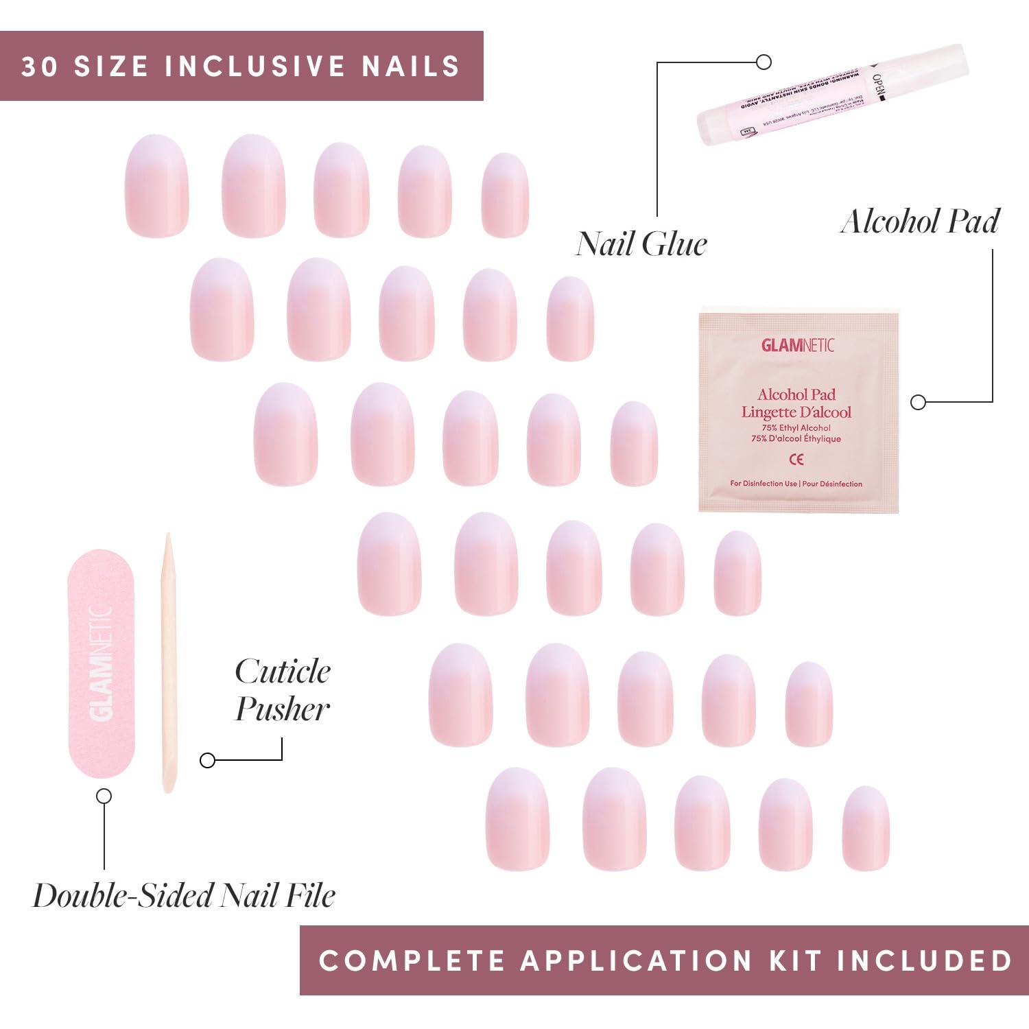 imageGlamnetic PressOn Nails Bundle Creamer Goal Digger amp Winter Storm Neutral Ombre Round Glossy SemiTransparent Round Holographic Short Almond Nails Reusable