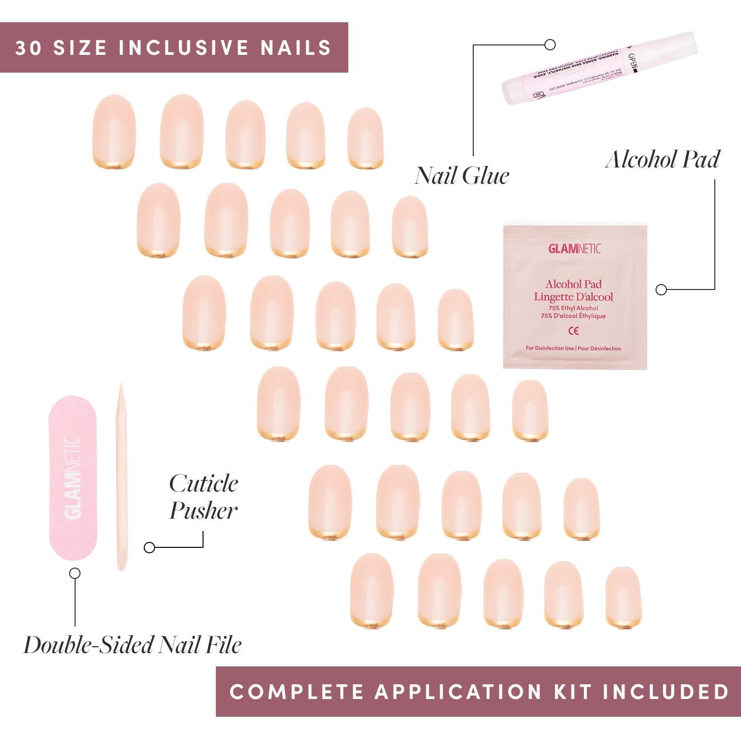 imageGlamnetic PressOn Nails Bundle Creamer Goal Digger amp Winter Storm Neutral Ombre Round Glossy SemiTransparent Round Holographic Short Almond Nails Reusable
