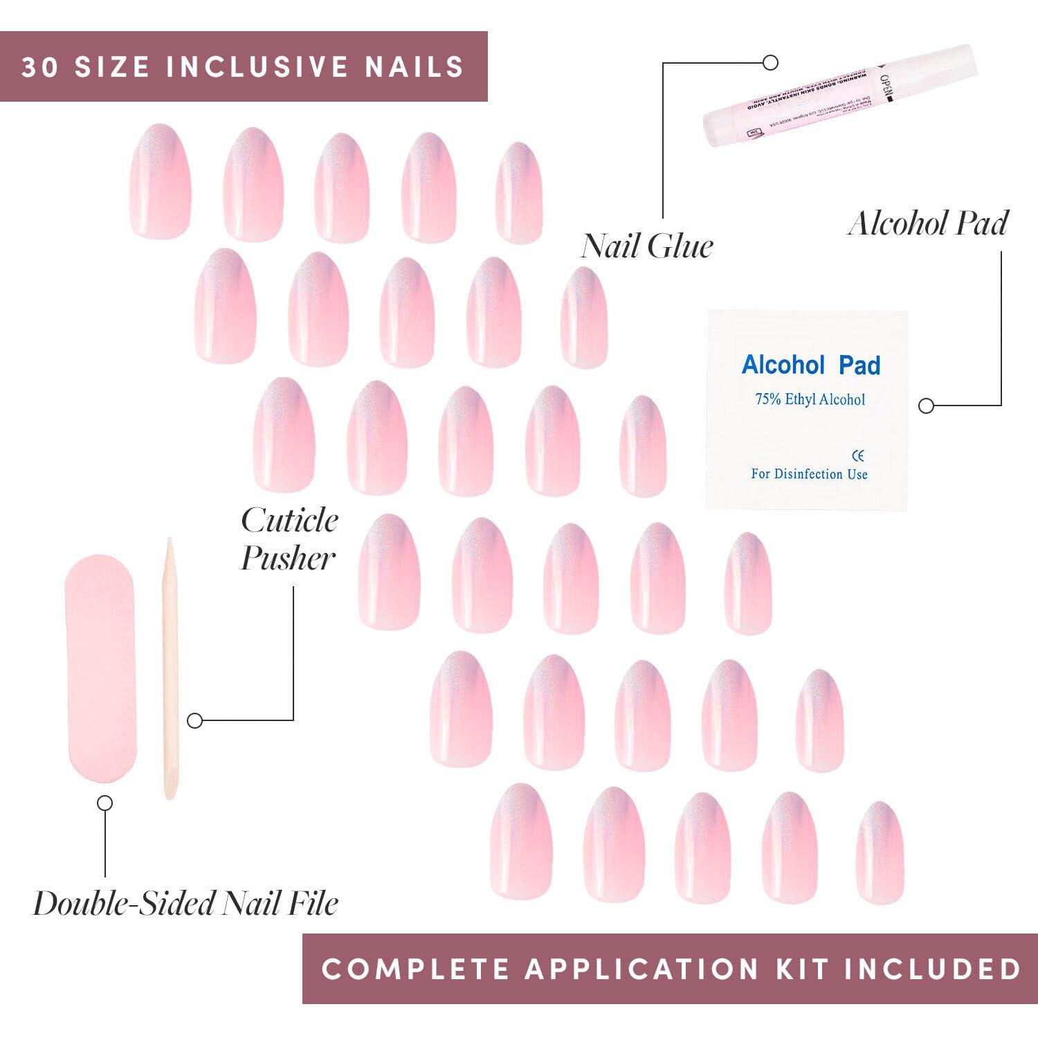 imageGlamnetic PressOn Nails Bundle Creamer Goal Digger amp Winter Storm Neutral Ombre Round Glossy SemiTransparent Round Holographic Short Almond Nails Reusable
