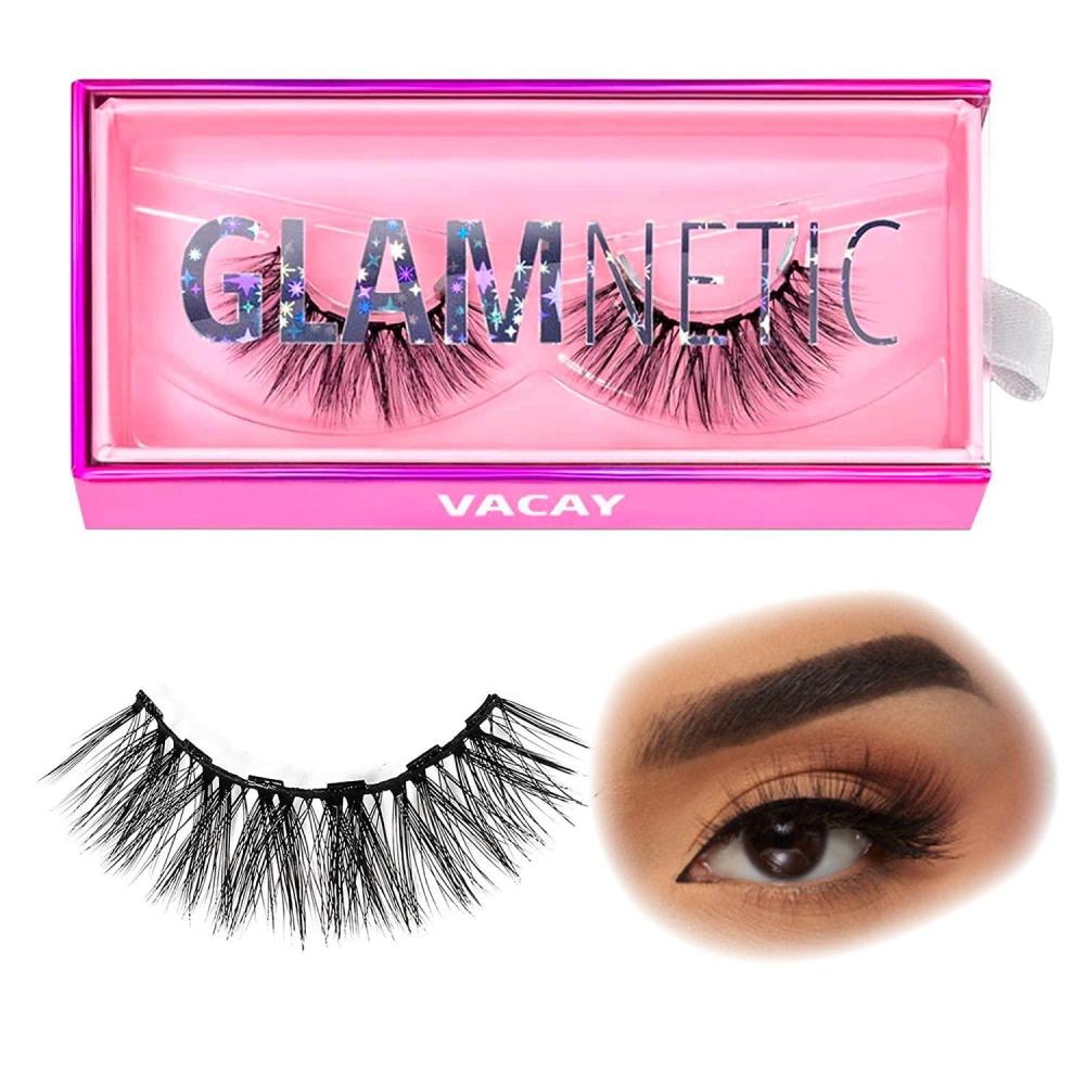 imageGlamnetic Magnetic Eyelashes  Lucky  Short Magnetic Lashes 60 Wears Reusable High Volume Faux Mink Lashes Cat Eye Flared  1 PairVacay