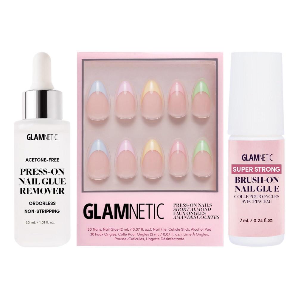 imageGlamnetic Press On Almond Nails  Confetti SemiTransparent Reusable  15 Sizes  30 Nail Kit with Brush On Glue amp Remover