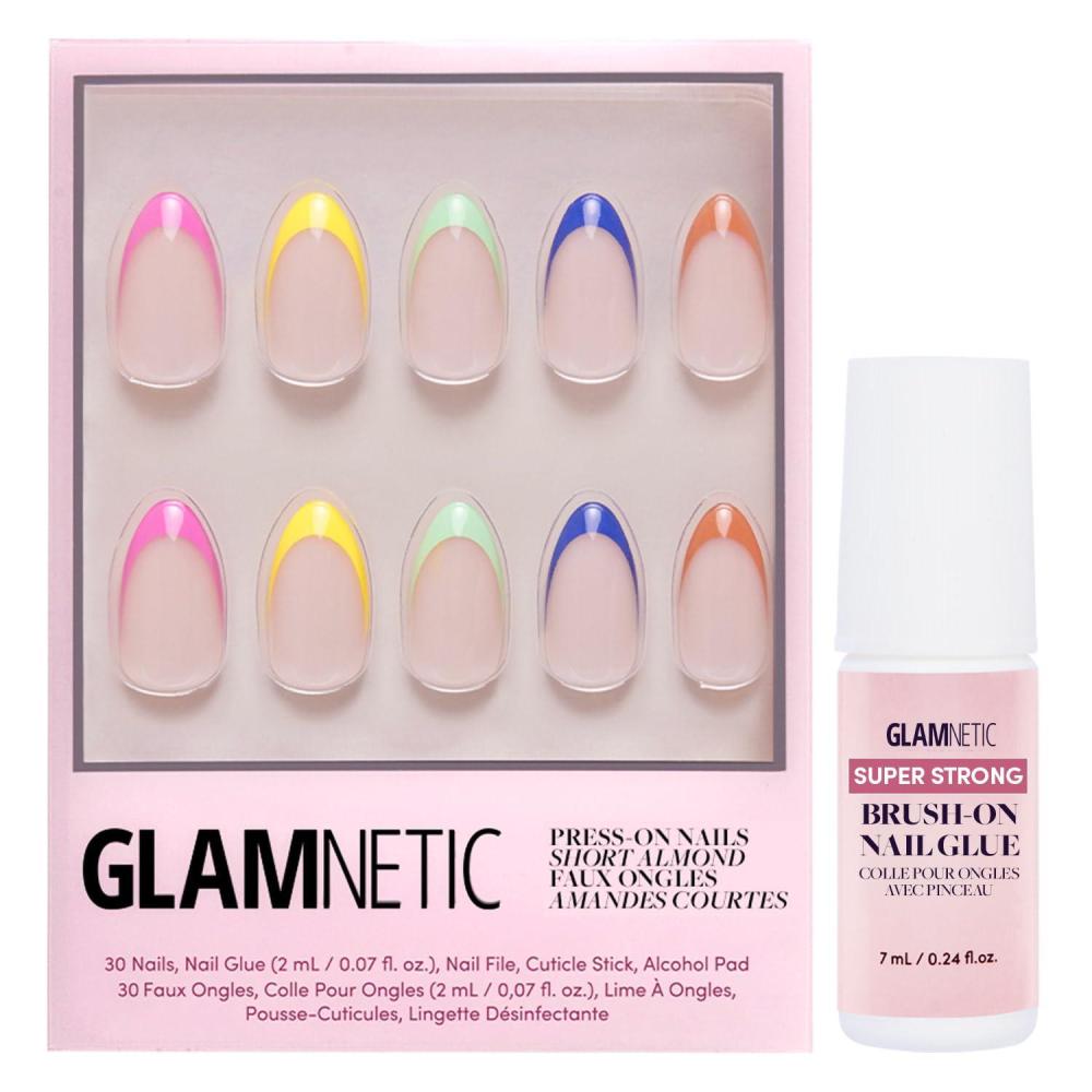 imageGlamnetic Press On Nails amp Brush On Nail Glue Bundle  Sprinkles  Glossy Short Almond Rainbow French Tip Nails  12 Sizes  24 Nail Kit with Glue  Reusable SalonQuality Fake Nails