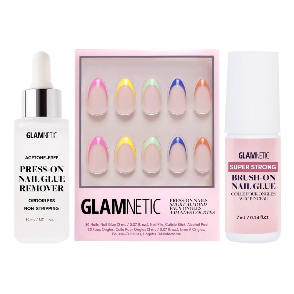 imageGlamnetic PressOn Nails  Sprinkles  Super Strong Brush On Nail Glue amp PressOn Nail Remover  Glossy Short Almond Rainbow French Tip Nails  12 Sizes  24 Nail Kit with Glue and Remover