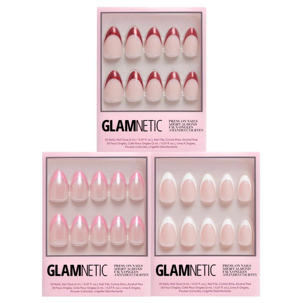imageGlamnetic PressOn Nails Bundle  Bubble Gum Glaze Ma Damn amp Red Affair  Glazed Pink French Tips  Glossy Short White Tip Nails  Glittery Red Almond Tips