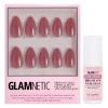 Glamnetic Press On Nails & Brush On Nail Glue Bundle – Rosé | Short Almond Rosy-Pink Nails with a Mesmerizing Metallic Finish | 15 Sizes – 30 Nail Kit with Glue