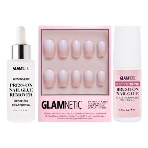 Glamnetic Press-On Nails – Creamer | Super Strong Brush On Glue & Press-On Nail Remover | Neutral Ombre Short Round Nails | 15 Sizes – 30 Nail Kit with Glue and Remover
