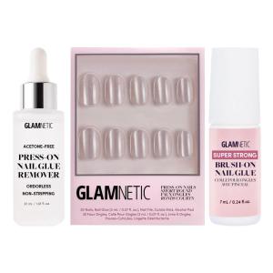 Glamnetic Press-On Nails – Pure Intentions | Super Strong Brush On Nail Glue & Nail Adhesive Tabs | Glossy, Iridescent Short Round Nails | 12 Sizes – 30 Nail Kit with Glue and Nail Tabs
