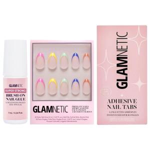 Glamnetic Press-On Nails – Sprinkles | Super Strong Brush On Nail Glue & Nail Adhesive Tabs | Glossy Short Almond Rainbow French Tip Nails | 12 Sizes – 24 Nail Kit with Glue & Nail Tabs