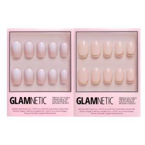Glamnetic Press-On Nails Bundle – Creamer & Goal Digger | Neutral Ombre Short Round Nails | Glossy, Semi-Transparent, Short Round False Nails with Gold Foil | Reusable Nail Kits