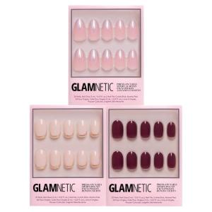 Glamnetic Press-On Nails Bundle | Goal Digger Semi-Transparent Short Round Nails with Gold Foil | Berry Maroon Opaque Dark Red Maroon Short Round False Nails