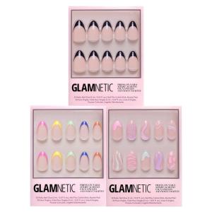 Glamnetic Press-On Nails Bundle – Sprinkles, Wild Card & Caviar | Glossy Rainbow French Tip Fake Nails | Semi-Transparent Trendy Pastel Nails | Short Almond Black French Tips