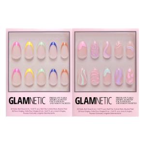 Glamnetic Press-On Nails Bundle – Sprinkles & Wild Card | Glossy Short Almond Rainbow French Tip Nails | Semi-Transparent Short Almond Trendy Pastel Nails | Reusable, Salon-Quality Nail Kits