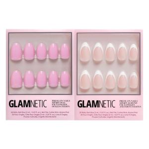 Glamnetic Press-On Nails Bundle – Think Pink & Ma Damn | Solid Opaque Light Pastel Pink Short Oval Nails | French Tip, Semi-Transparent Short Almond Nails | Reusable Nail Kits