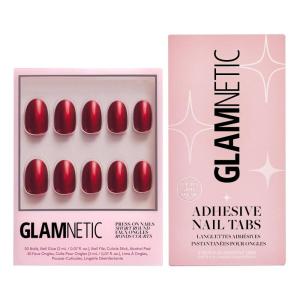 Glamnetic Press-On Nails & Adhesive Nail Tabs – Cherry Glaze | Glazed Short Round Cherry Red Nails | 15 Sizes – 30 Nail Kit with Adhesive Tabs